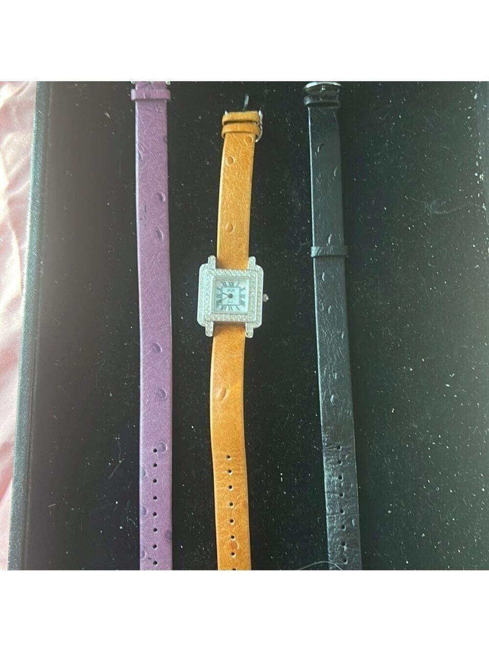 SUZANNE SOMMERS ART DECO WATCH CRYSTALS 3 LEATHER BANDS